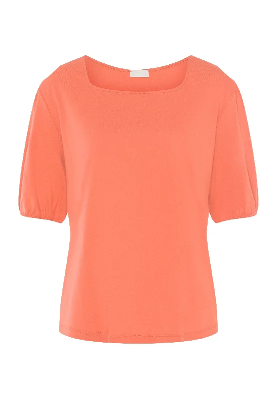 Vintage-Inspired Women's Apparel Chic Style, Always In Vogue Natural Shirt Organic Cotton Square Neck Top | Apricot Brandy 78807-2294