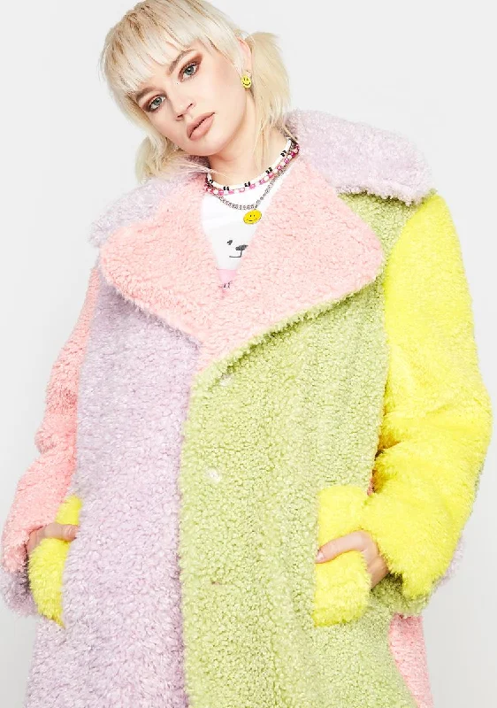 Women's Clothing And Garments Sets Latest Trends Marshmallow Colorblock Fluff Coat