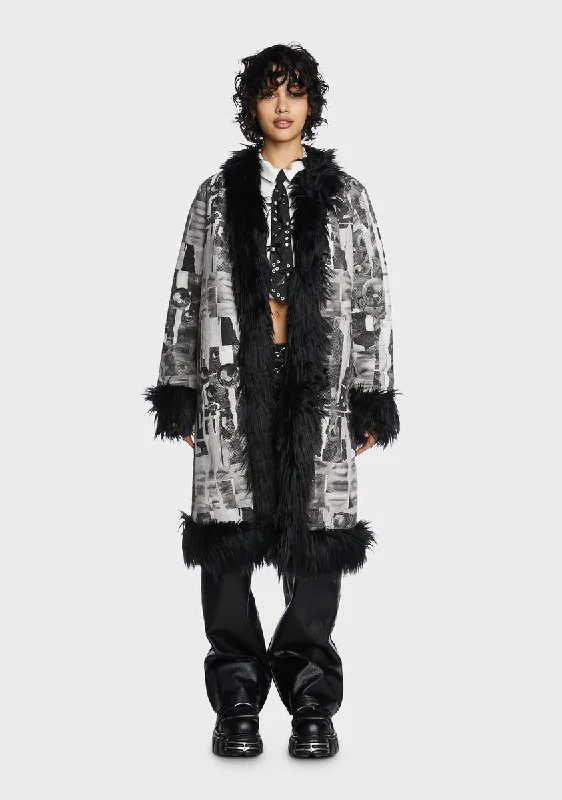 Women's High-Fashion Garments Chic And Trendy Poseur Faux Fur Coat