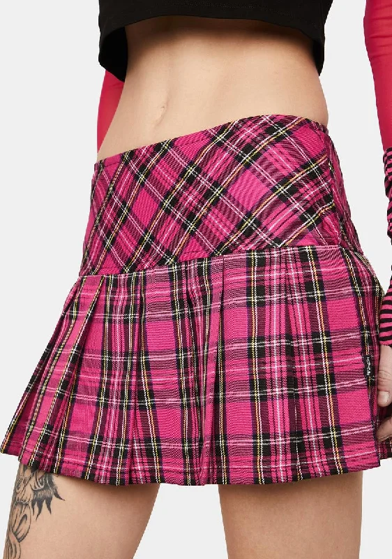 Women's Activewear Apparel Flash Sales Pink Plaid Pleated Mini Skirt