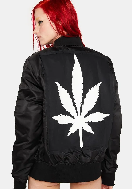 Women's Relaxed Clothes Sophisticated Street Style Offers Weed Leaf Jacket