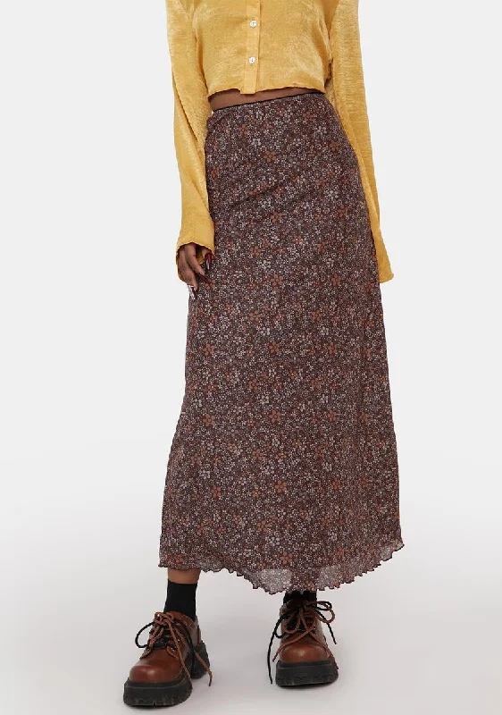 Charming Everyday Clothing For Women Winter Warehouse Sale Flower Garden Brown Rindu Maxi Skirt