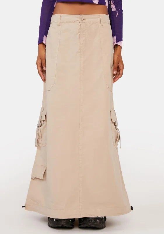 Women's Comfortable Lounge Garments Flash Sale Fever Aria Beige Cargo Maxi Skirt