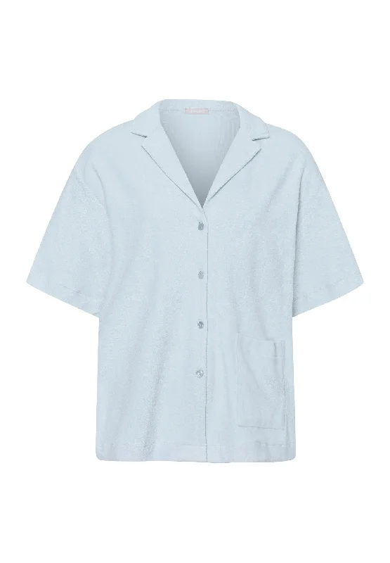 Sustainable Women's Apparel Hot Styles Sleep And Lounge Notch Collar Cotton Shirt | Misty Blue 77720-2518