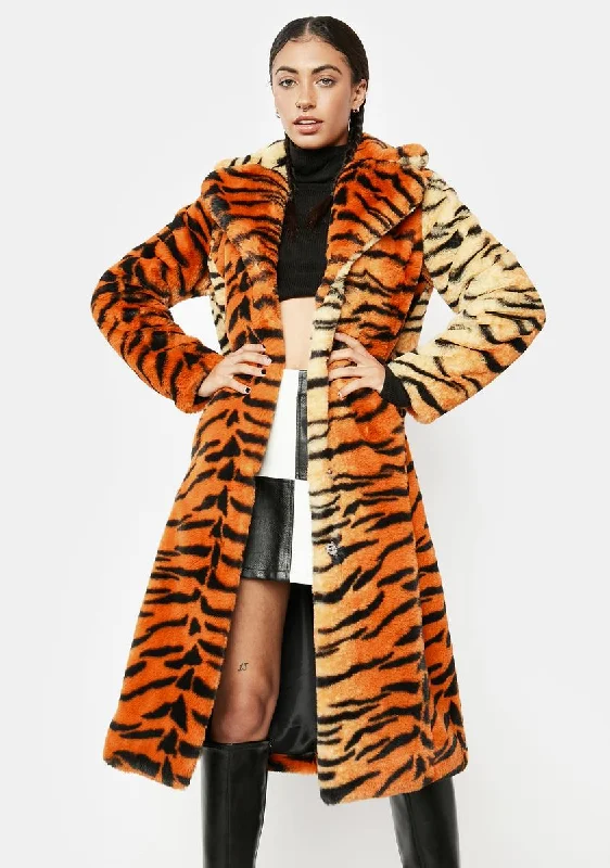 Women's High-End Clothing Flash Sales Orange Tiger Kai Faux Fur Coat