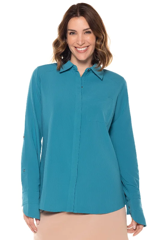 Comfortable Lounge Clothing Fashion-Forward Offers Women's Amara Smart Shirt | Tahitian Teal Shadow Stripe