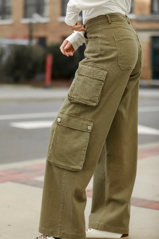 Women's Comfortable Apparel Trend Alert FINAL SALE - Get A Move On It Olive Cargo Jeans