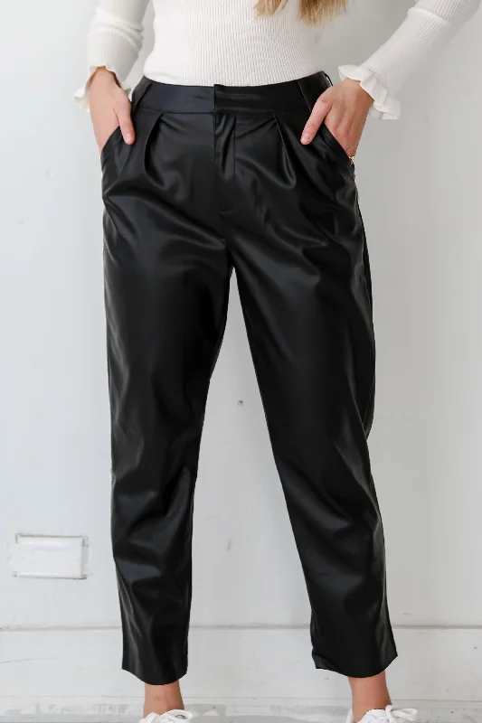 Women's Formal Event Outfit Limited Time Flash Sale FINAL SALE - Totally Polished Black Leather Pants