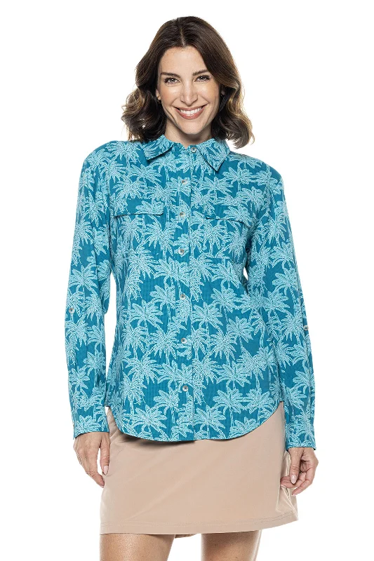 Women's Elegant Clothes Timeless Style Promotions Women's Mylitta Travel Shirt | Tahitian Teal Swaying Palms