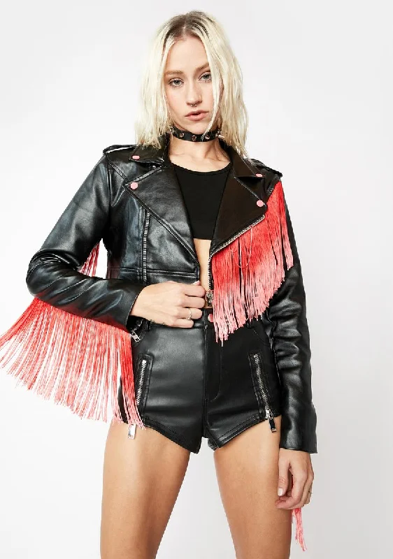 Sustainable Fashion Clothing For Women Hot Items Cherry Bite The Dust Fringe Moto Jacket