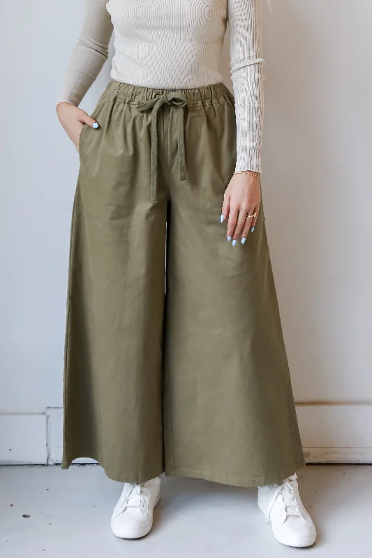 Women's Casual Attire Huge Price Cut FINAL SALE - Enhanced Energy Olive Wide Leg Pants