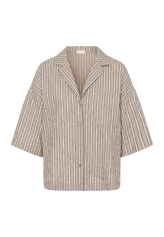 Women's Formal Clothes Seasonal Trends Urban Casuals Notch Collar Shirt | Earthy Stripe 78708-2370