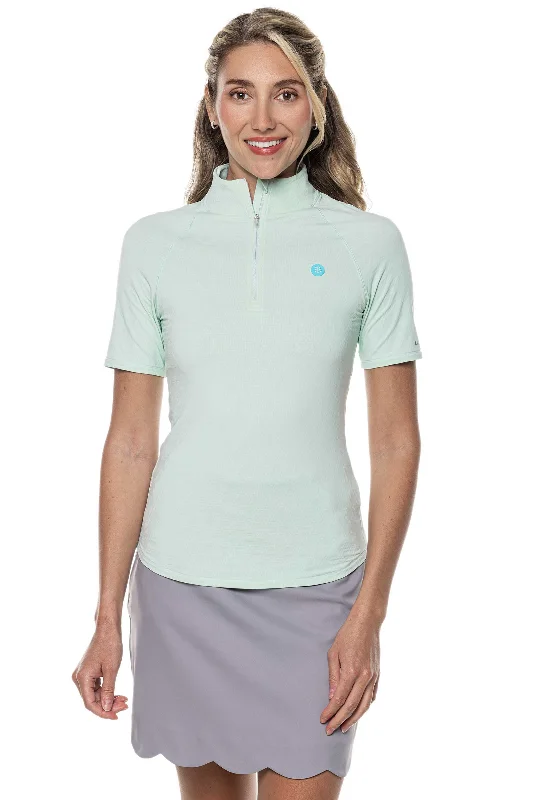 Affordable Women's Clothing Athleisure Style Sale Women's Albatrose Golf Elbow Sleeve Shirt | Misty Aqua Diamond Jacquard