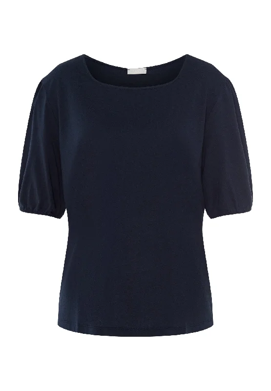 Women's Wedding Apparel Trend Leading Collection Natural Shirt Organic Cotton Square Neck Top | Deep Navy 78807-1610