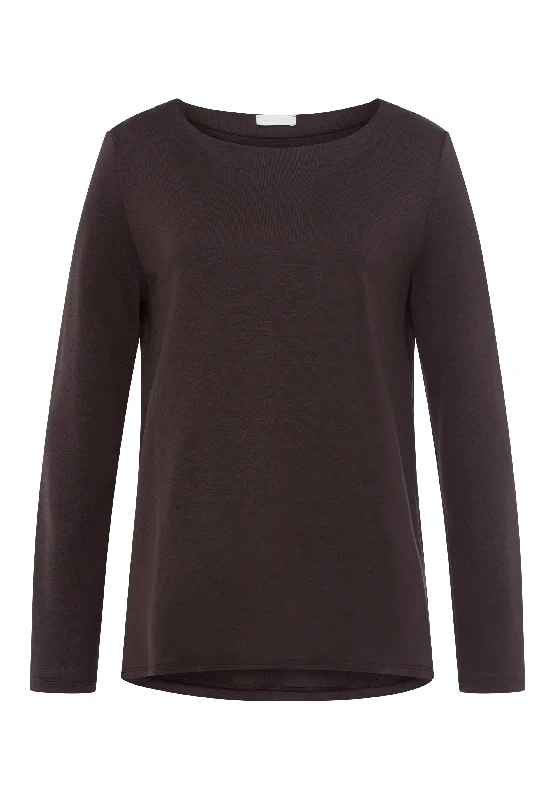 Women's Holiday Attire New Styles Just In Pure Comfort Relaxed Round Neck Tencel Top | Black Coffee 78602-1772