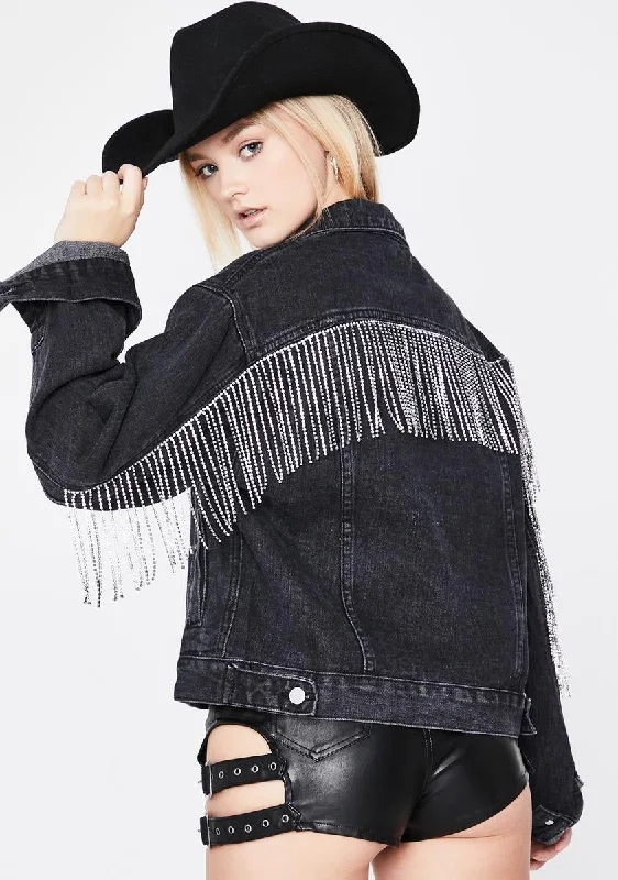 Women's Vintage-Inspired Outfit Season Offer Blackout Slide Off My Back Denim Jacket