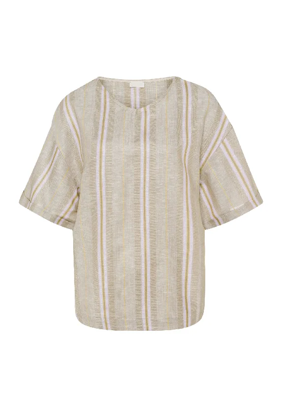 Women's Fashion Clothes Affordable Luxury Fashion Urban Casuals Linen Blend Oversized Top | Affogato Stripe 78672-2960