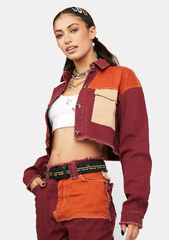 Charming Women's Holiday Apparel Elegant Style Bitter Hidden Layers Patchwork Crop Jacket