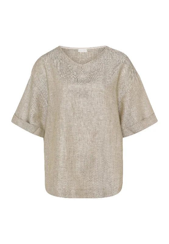 Women's Transitional Clothes Sophisticated Fashion Urban Casuals Linen Blend Oversized Top | Botanic Green 78672-2961