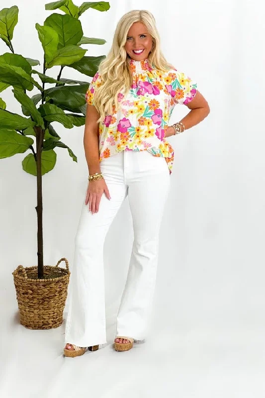 Women's Romantic Outfit Timeless Elegance Sale Ivory Combo Floral Printed Top *Final Sale*