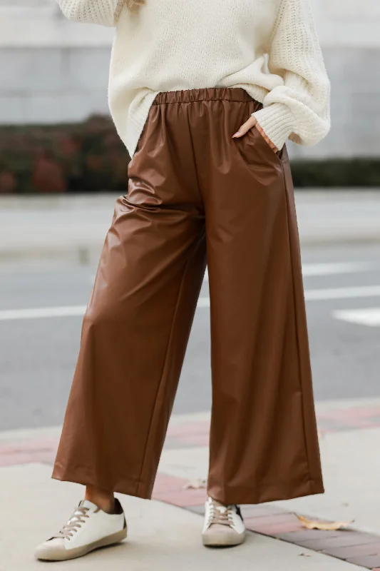 Women's Stylish Casual Garments Weekend Exclusive FINAL SALE - Maximum Chic Camel Leather Pants