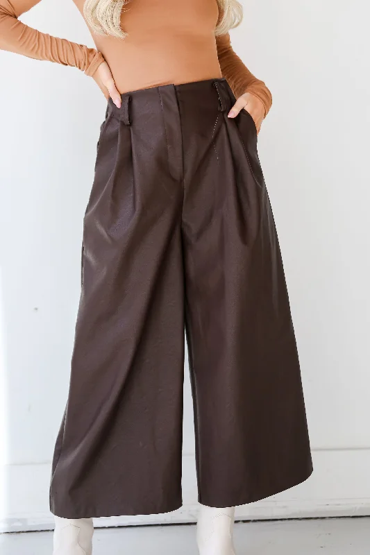 Women's Festive Attire Embrace New Fashion FINAL SALE - Exceptional Vision Brown Leather Culotte Pants