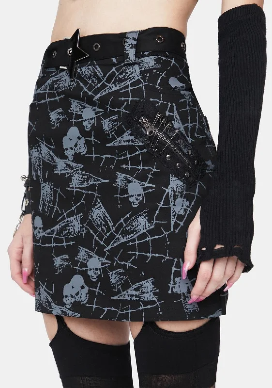 Women's Date Night Outfit Luxury Fashion Goth Skull Print Skirt