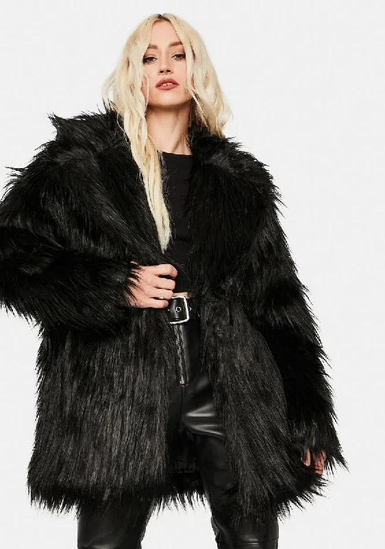 Women's Chic Apparel Fashion Sale Shaggy Black Faux Fur Coat