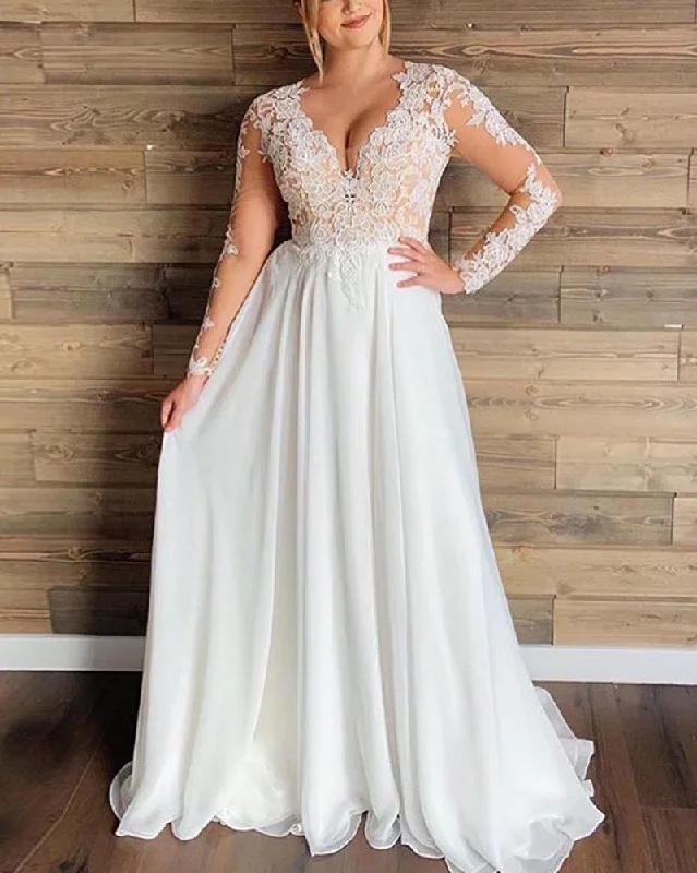 Modern Women's Clothes Laid-Back Fashion Offers Vintage Long Sleeves Iovry Lace Plus size Wedding Dress,Women Bridal Gown WD1024