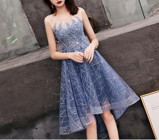 Women's Garments Weekend Exclusive Blue Elegant Sequins Tea Length Summer Sleeveless Midi Dress