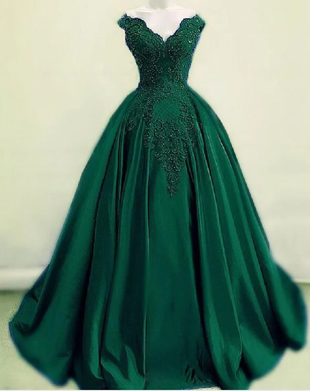 Comfortable Women's Clothing Massive Selection Sale Amazing Dark Green Off the Shoulder Lace Ball Gown Wedding Dress,Green Formal Prom Dress Long PL09292