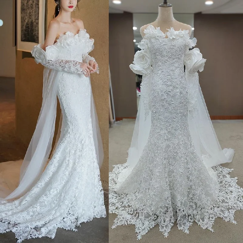 Women's Plus-Size Garments Trend Alert Royal 3D Flower Mermaid Wedding Dress