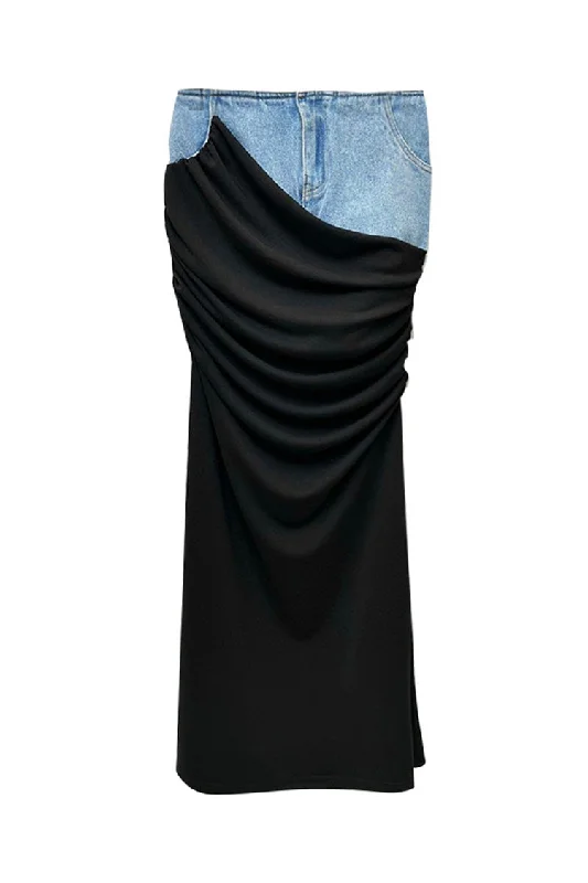 Women's Clothing And Garments Sets Hot Picks Elegant High Waist Drape Ruched Bodycon Hybrid Denim Maxi Skirt