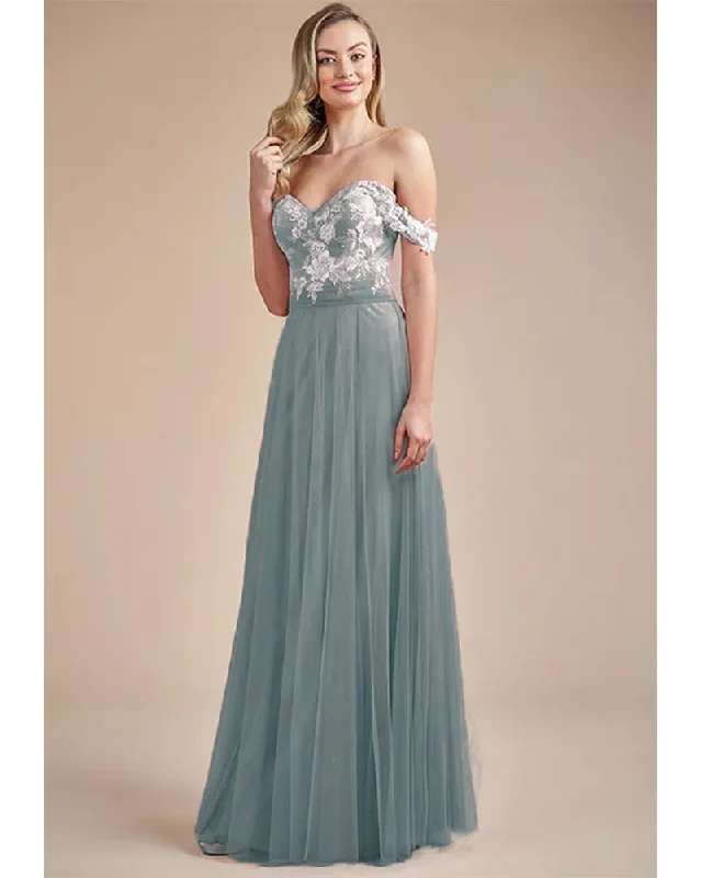 Women's Activewear Outfit Hot Items Dusty  blue Bridesmaid Dress Long off the shoulder Maid of Honor Party Wedding Gown LP10803