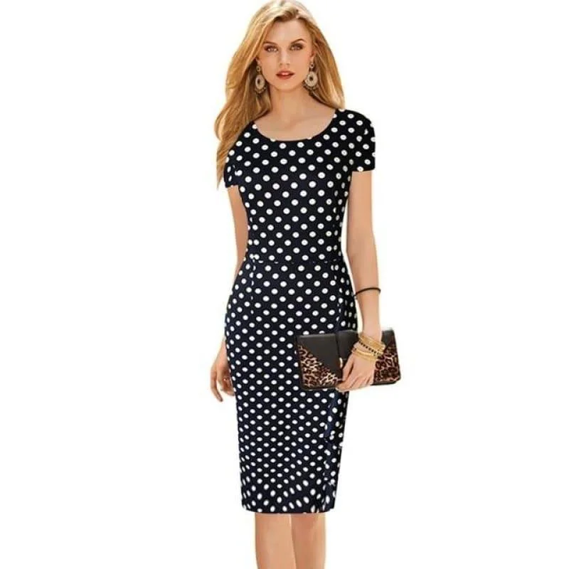 Women's Classic Outfit Trendy Styles Short Sleeve  Wear to Work Vintage Polka Dot  Pencil Midi Dress