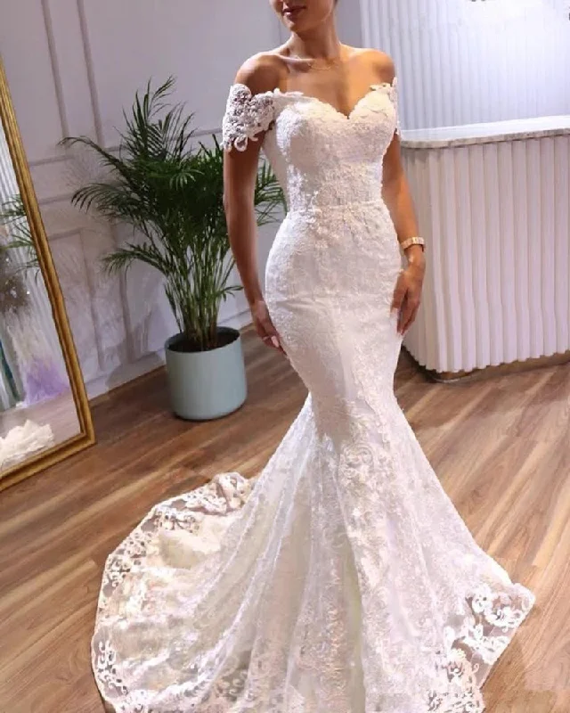 Women's Comfortable Lounge Attire Fashion Frontiers Ivory Lace Off the Shoulder Mermaid Wedding Dresses Women Bridal Dress Long WD10219