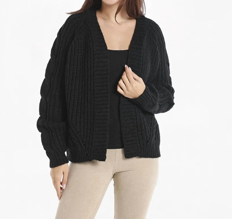 Women's Date Night Outfit Seasonal Sale Open Front Cable Knit Cardigan In Black