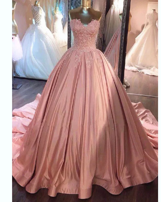 Women's Cozy Outfit For Lounging Flash Sale Starts Amazing Sweetheart Lace Satin Blush Pink Wedding Dress, Ball Gown Prom Formal Gown PL10504