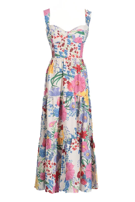 Women's Plus-Size Apparel Daily Deals Colorful Floral Print Sweetheart Bustier Fit and Flare Vacation Maxi Sundress