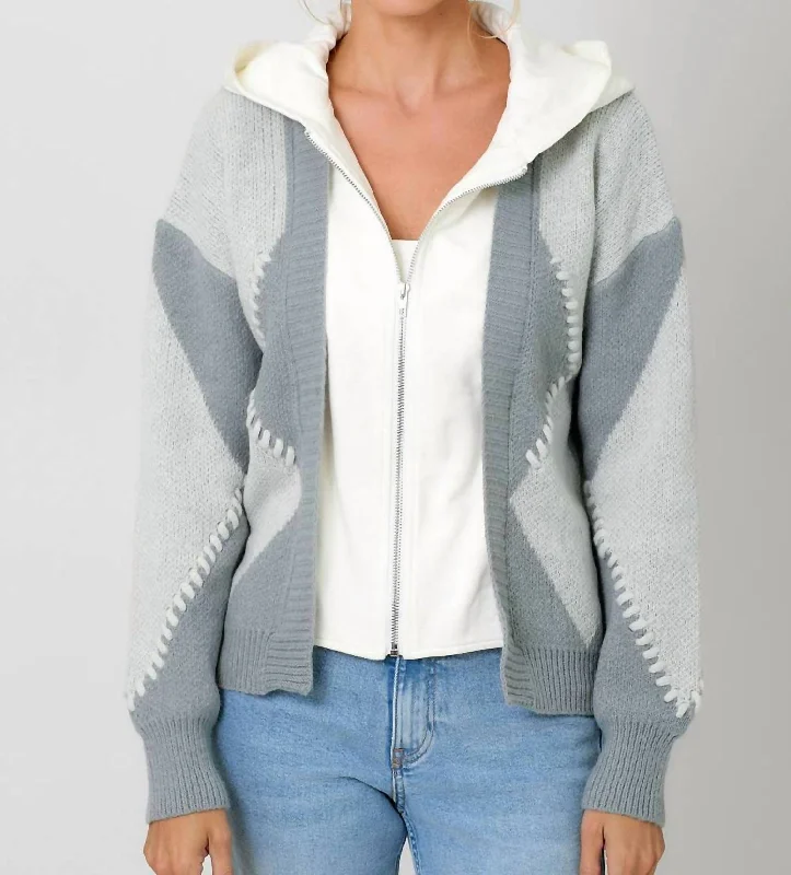 Women's Trendy Casual Outfit Fashion Forward Twofer Hoodie Sweater Cardigan In Grey Mix