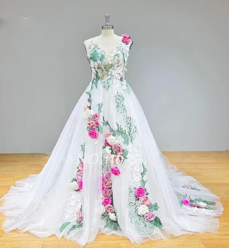 Women's Work Outfit Fashionable Comfort Promotions Romantic  White Wedding Dresses with Hand Made Flowers  Ball Gown Quinceanera Gown PS12135