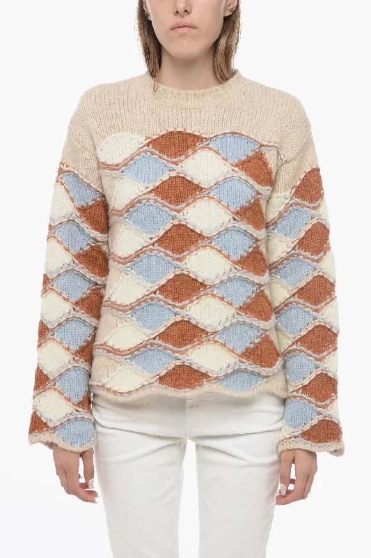 Affordable Women's Apparel High-End Style Discounts Roberto Collina Argyle Motif Crew-neck Sweater