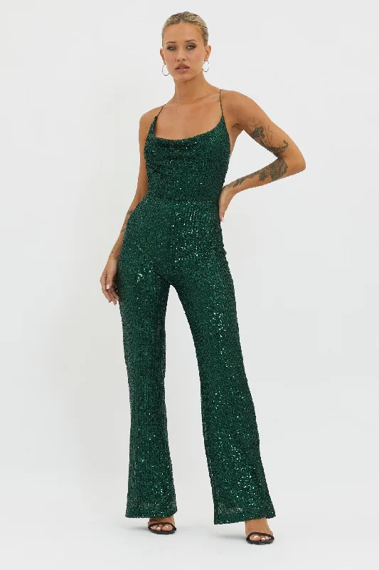 Women's Clothes For Work Events Vintage-Inspired Style Offers Midnight Kiss Sequin Jumpsuit Hunter