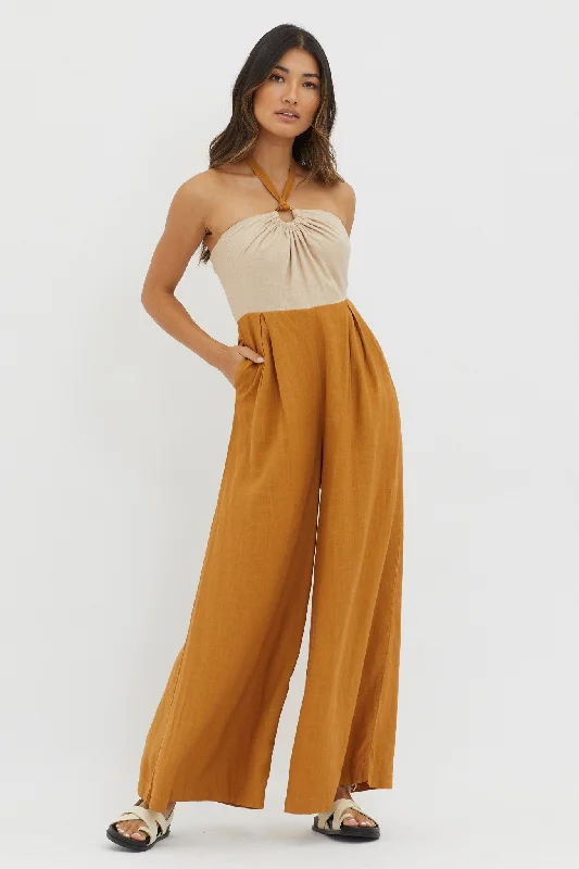 Affordable Women's Outfit Swimwear Summer Blowout Maryn Wide Leg Halterneck Jumpsuit Mocha