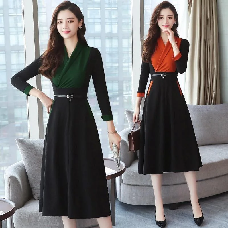 Women's Outfit Stay Ahead In Style Long Sleeve Vintage Chiffon Elegant  Midi Dress