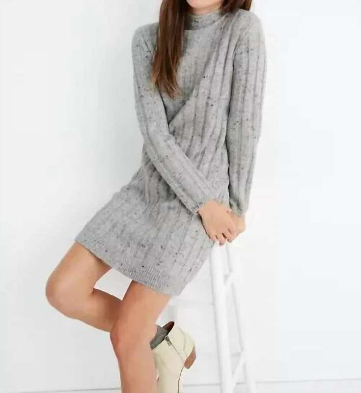 Women's Attire Hot Trends Donegal Rolled Mock Neck Sweater Dress In Gray