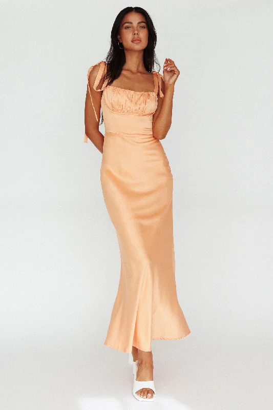 Women's Fashionable Clothing Sets Limited Time Offers Pennelope Tied Shoulder Maxi Dress Orange