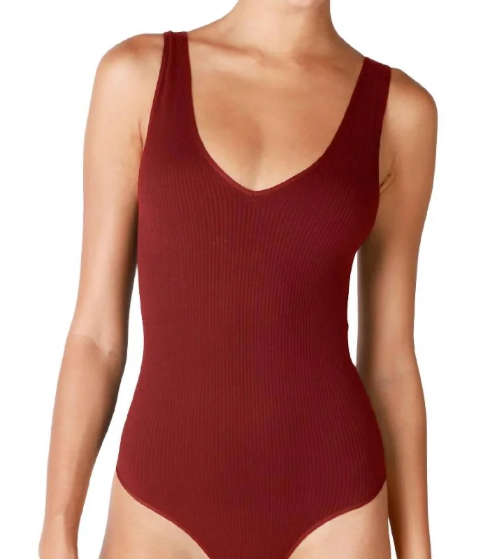 Women's Chic Apparel Premium Style Offers V Neck Tank Bodysuit In Sundried Tomato