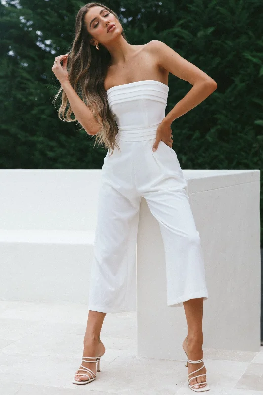 Women's Fashionable Clothing Sets Premium Style Offers Chosen Strapless Wide Leg Jumpsuit White