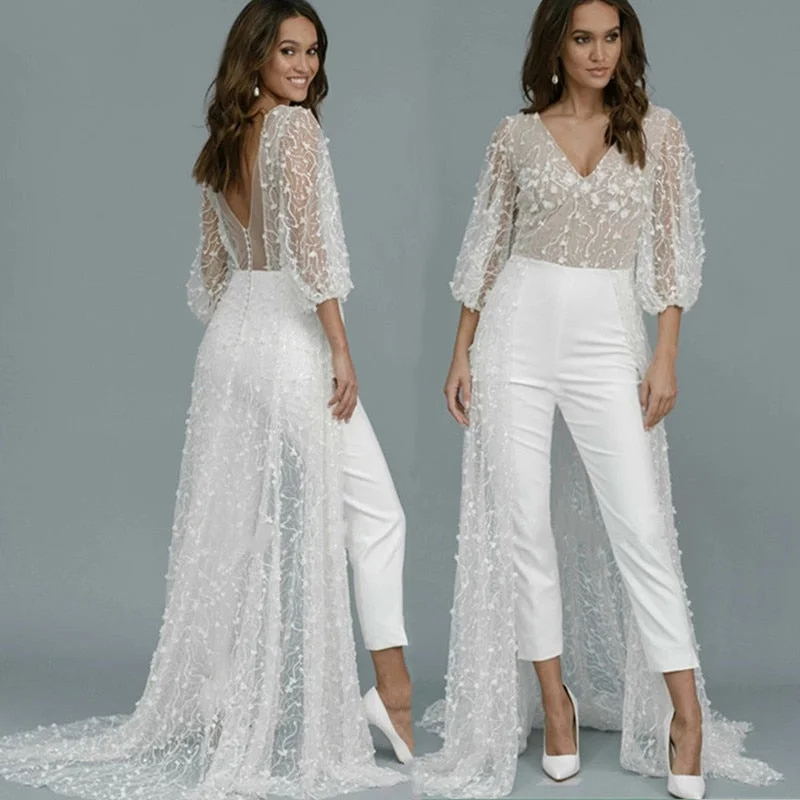 Classic Women's Apparel Fashion Forward Glamorous Lace Wedding Jumpsuit